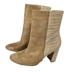 Chinese Laundry Koraline Boots Women Size 6 Latte Beige Faux Suede Croc Mid Calf